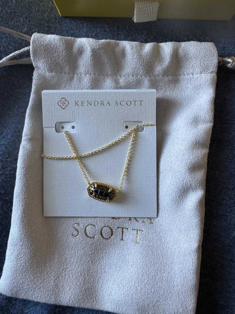 Elisa Gold Pendant Necklace in Black Opaque Glass NWT